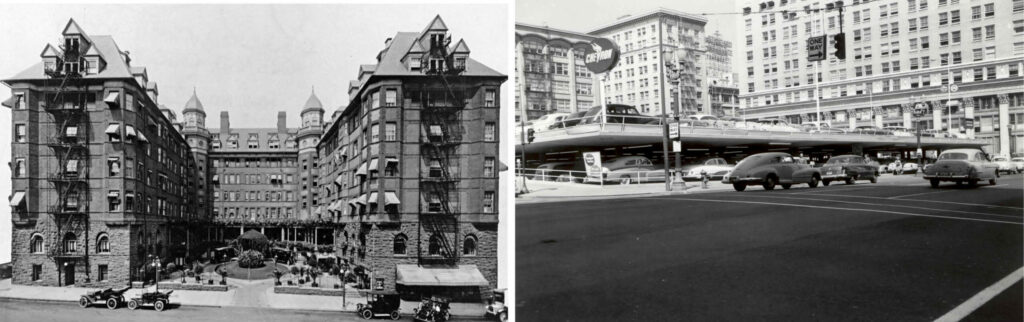 The Portland Hotel and Meier & Frank parking lot