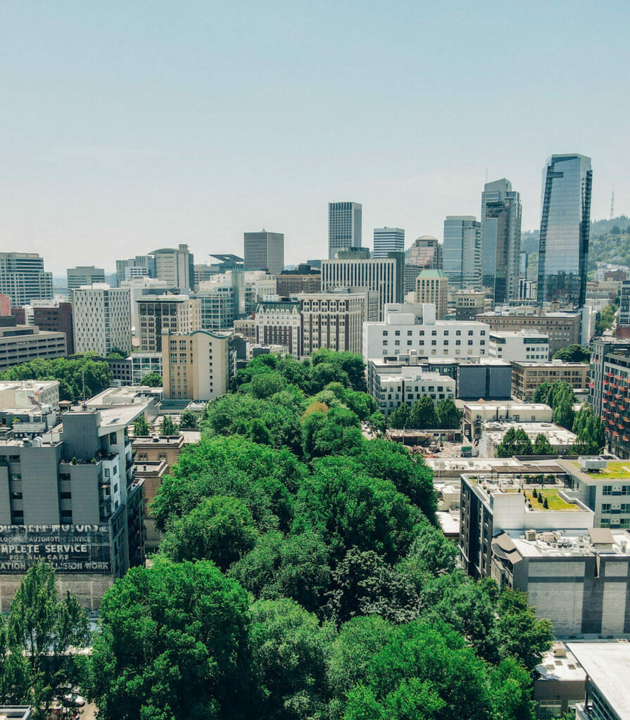 Aerial view of North Park Blocks in Portland, Oregon